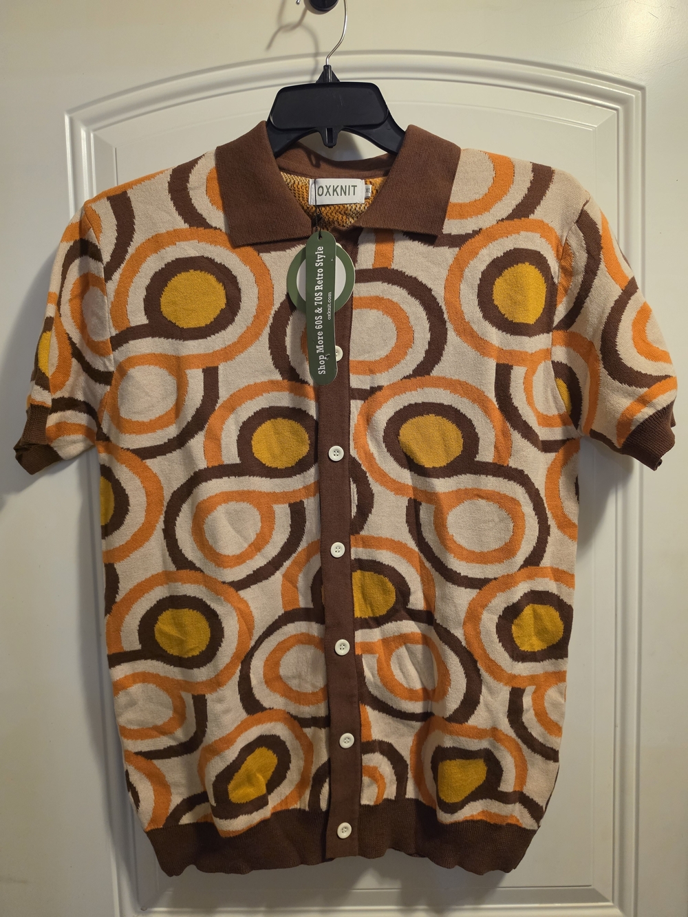 Vintage‑Style OXKNIT Retro 70s Knit Polo Shirt – XL